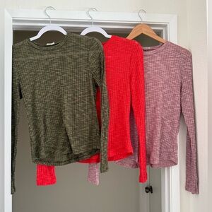 Free People Knit Bundle - Tops in Olive, Red, and Pink
